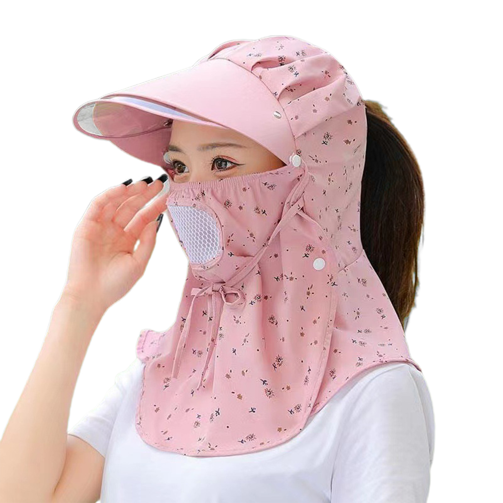 Casual Hiking Face Cover Sun Hat With Neck Flap For Women Wide Brim Floral  Print