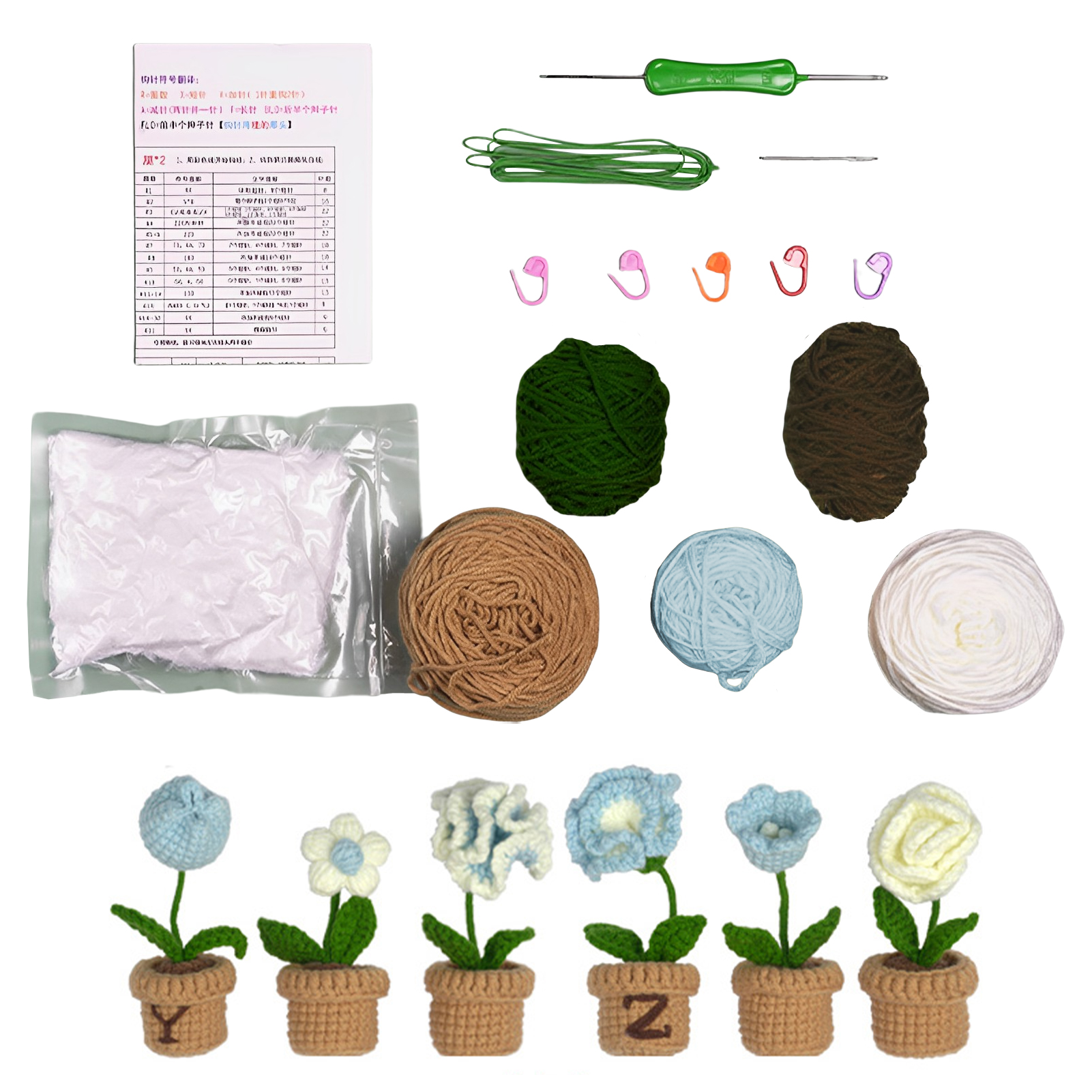 For Beginners Instructions Adults Kids Gift Crochet Kit Plants Potted  Flowers