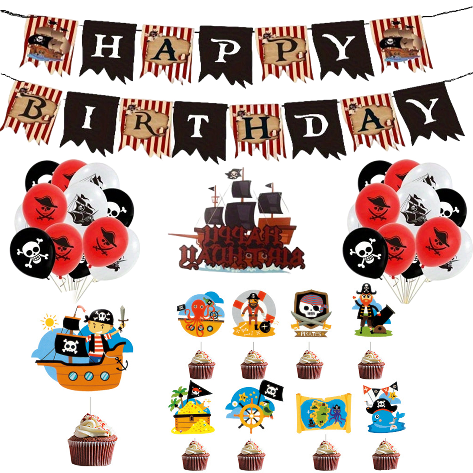 28pcs Party Supplies Boys Girls Table Birthday Decorations Caribbean Pirate  Kids