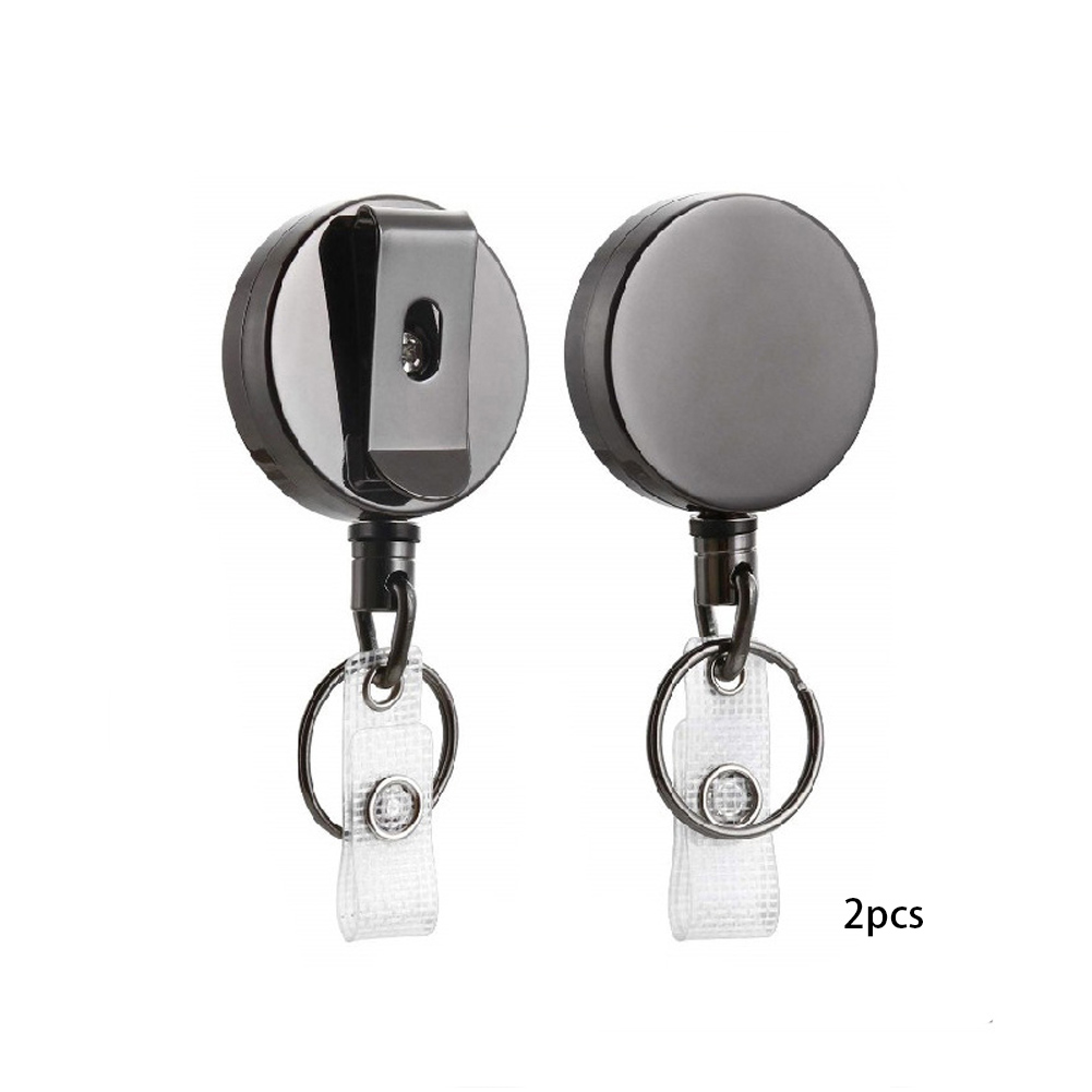 2 Pack Heavy Duty Retractable Badge Reel Metal ID Badge Holder Reel with  Belt Clip Key Ring for Name Card Keychain-27.5 Reinforced Steel Wire Cord  (Metal 2Pack Black) 