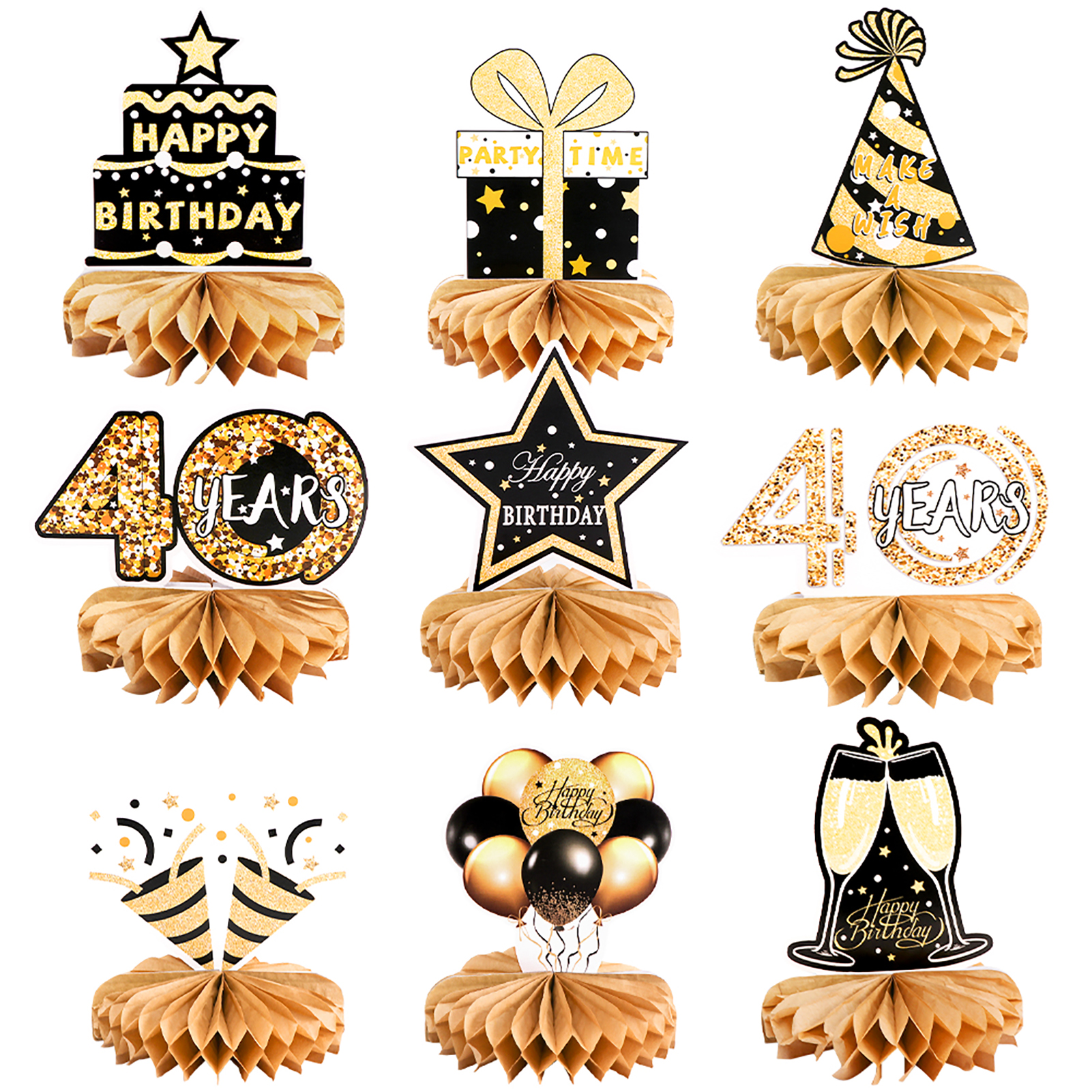 Black Golden Birthday Party Supplies Table Honeycomb - Temu