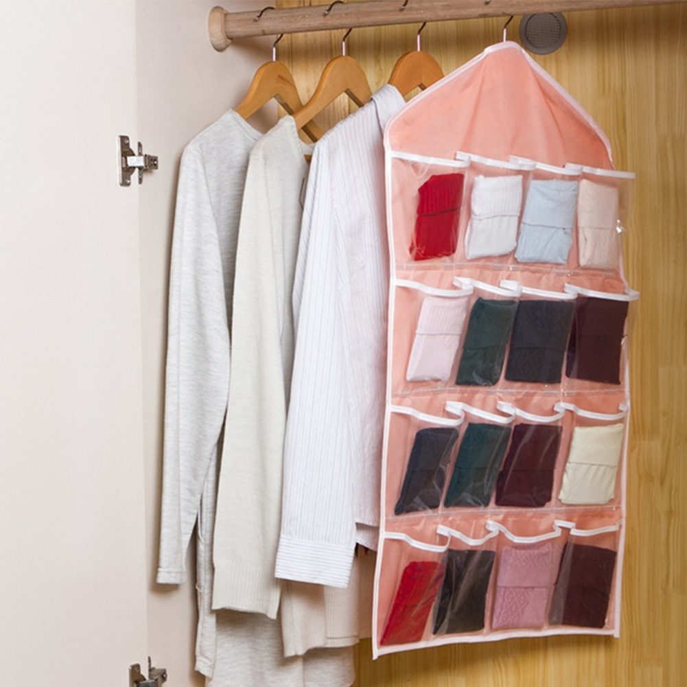 Double-sided Hanging Bag Folding Clothing Storage Bag Clear Socks