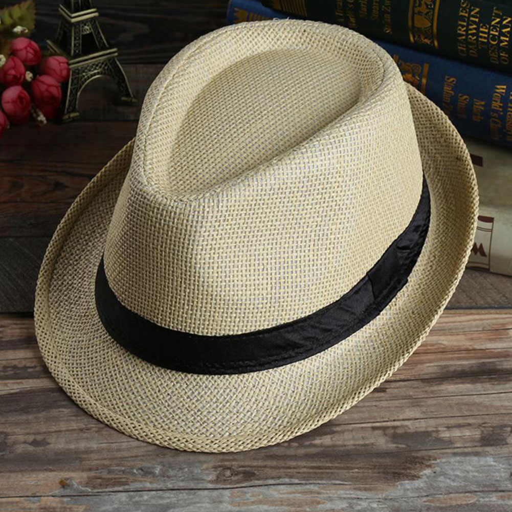 Women Men Sun Protection Straw Braid Dance Solid Beach Accessories Jazz Hat