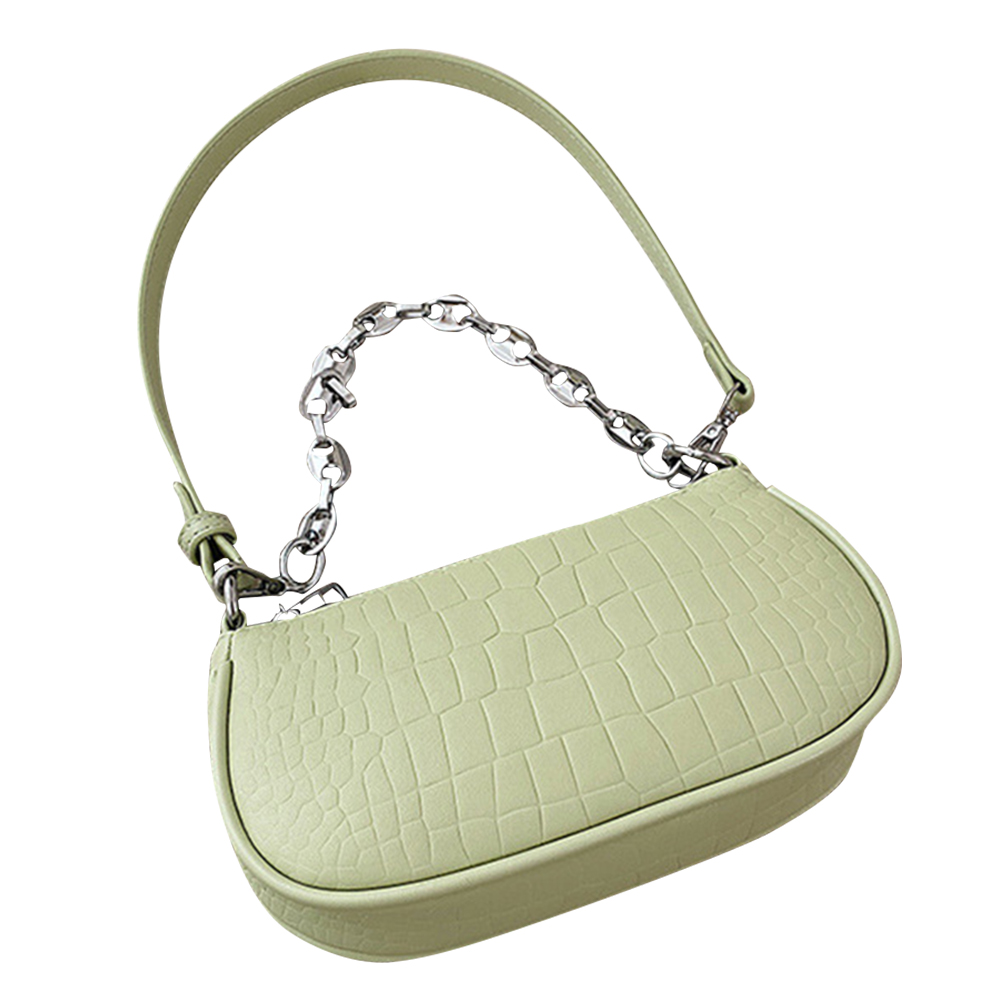 Fashion Crocodile Pattern Women's Single Shoulder Bag, Vintage Pu Leather  Solid Baguette Bag, New Lady's Acrylic Chain Handbag